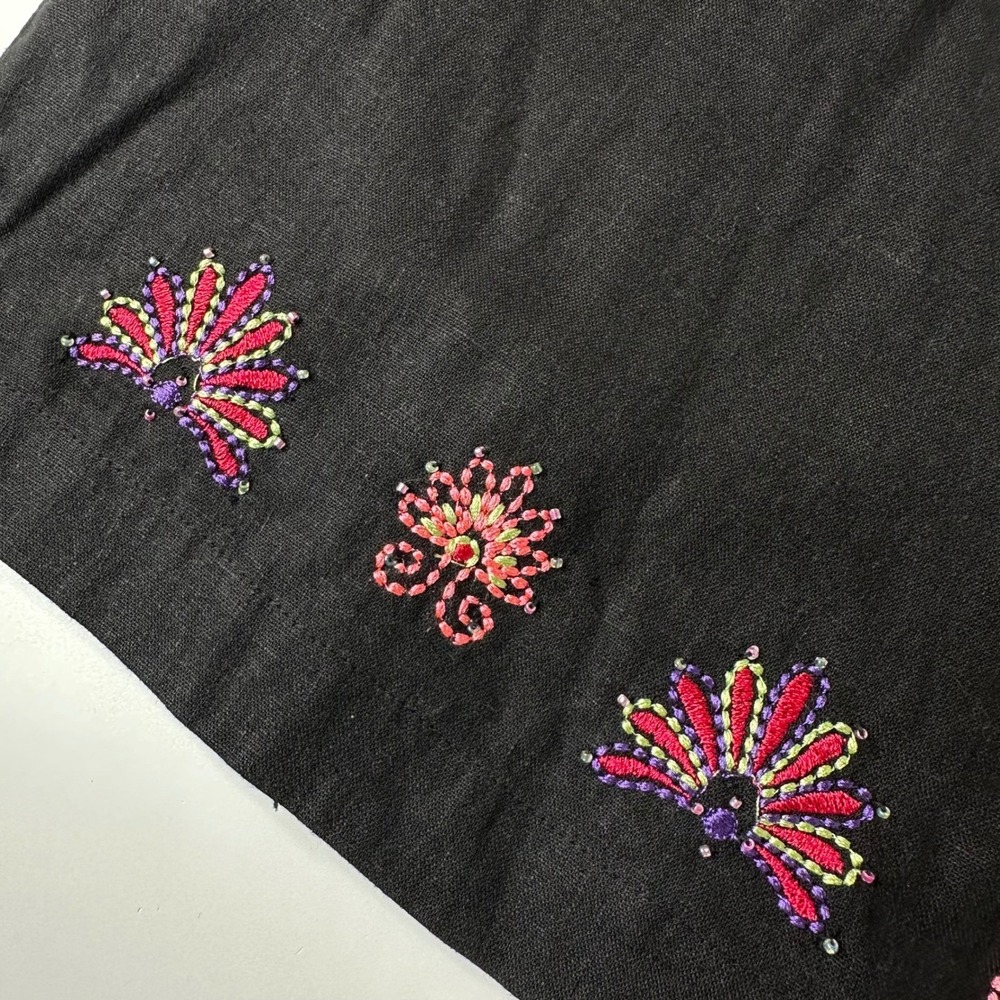 Kim Rogers Linen Blend Shirt Black Beaded Floral Embroidered Button Up Sz 1X - Picture 7 of 16